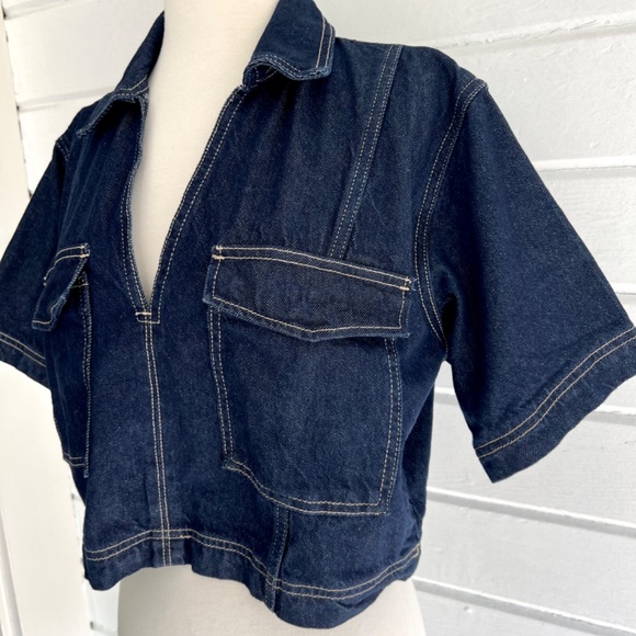 ZARA Z1975 New Cropped Short Sleeve Denim Shirt - NWT! - L - Picture 6 of 13